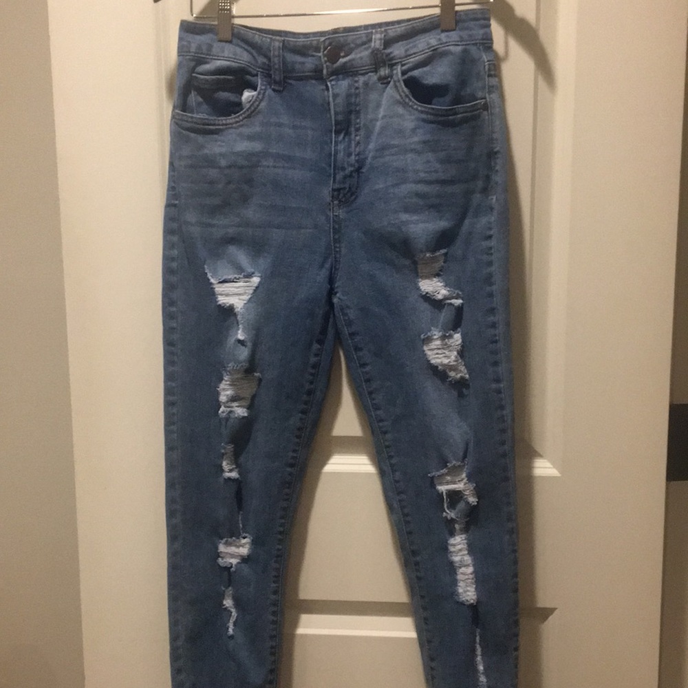 Dollhouse Distressed HighRise 12”denim jeans raw hem W29L25 stretch women size 9